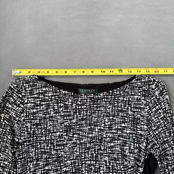 Lauren Ralph Lauren Dress Womens 12 Black White Sheath Stretch 3/4 Sleeve Career - Picture 13 of 13